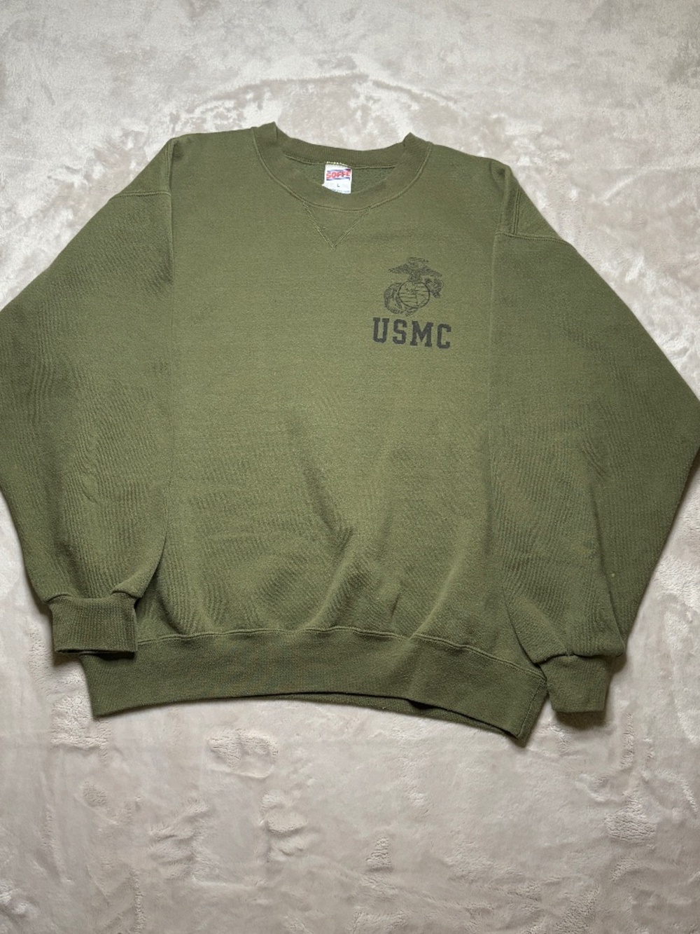 VTG USMC Marine Corps Sweatshirt Mens L Green Crewneck Pullover Military 90s USA